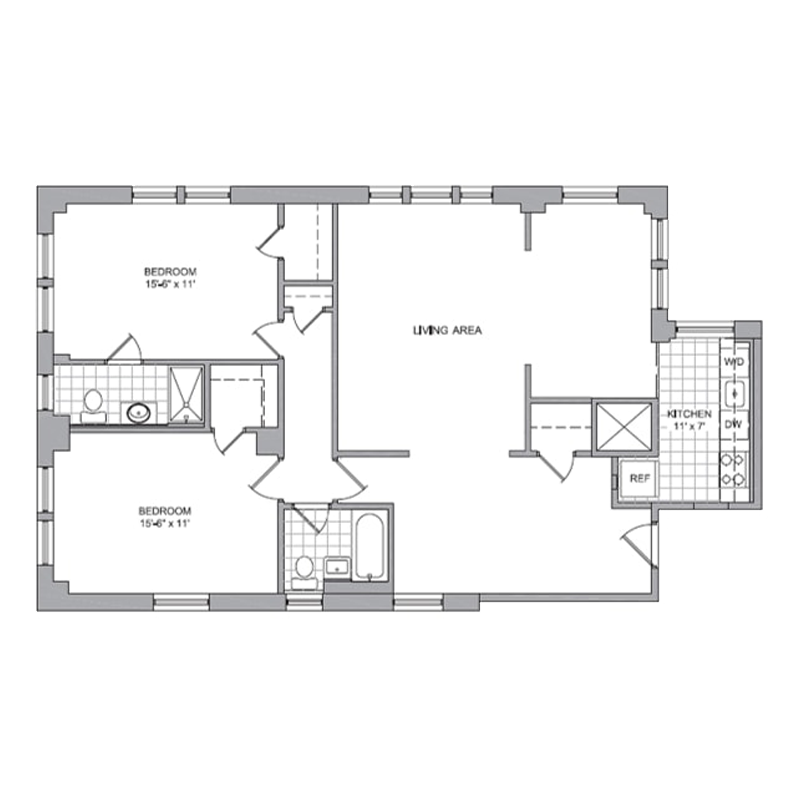 Floor plan for 2 beds, 2 baths, 1188 sqft