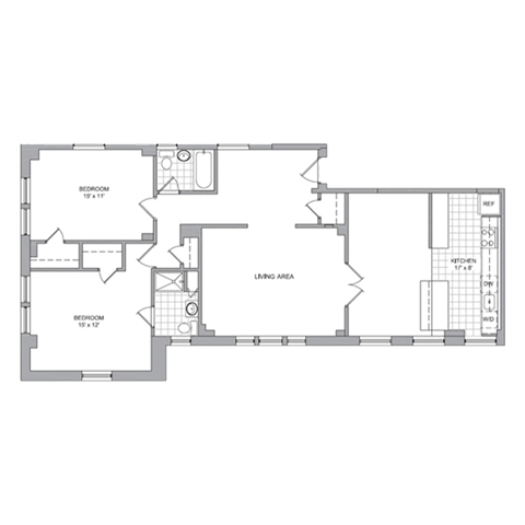 Floor plan for 2 beds, 2 baths, 1230 sqft