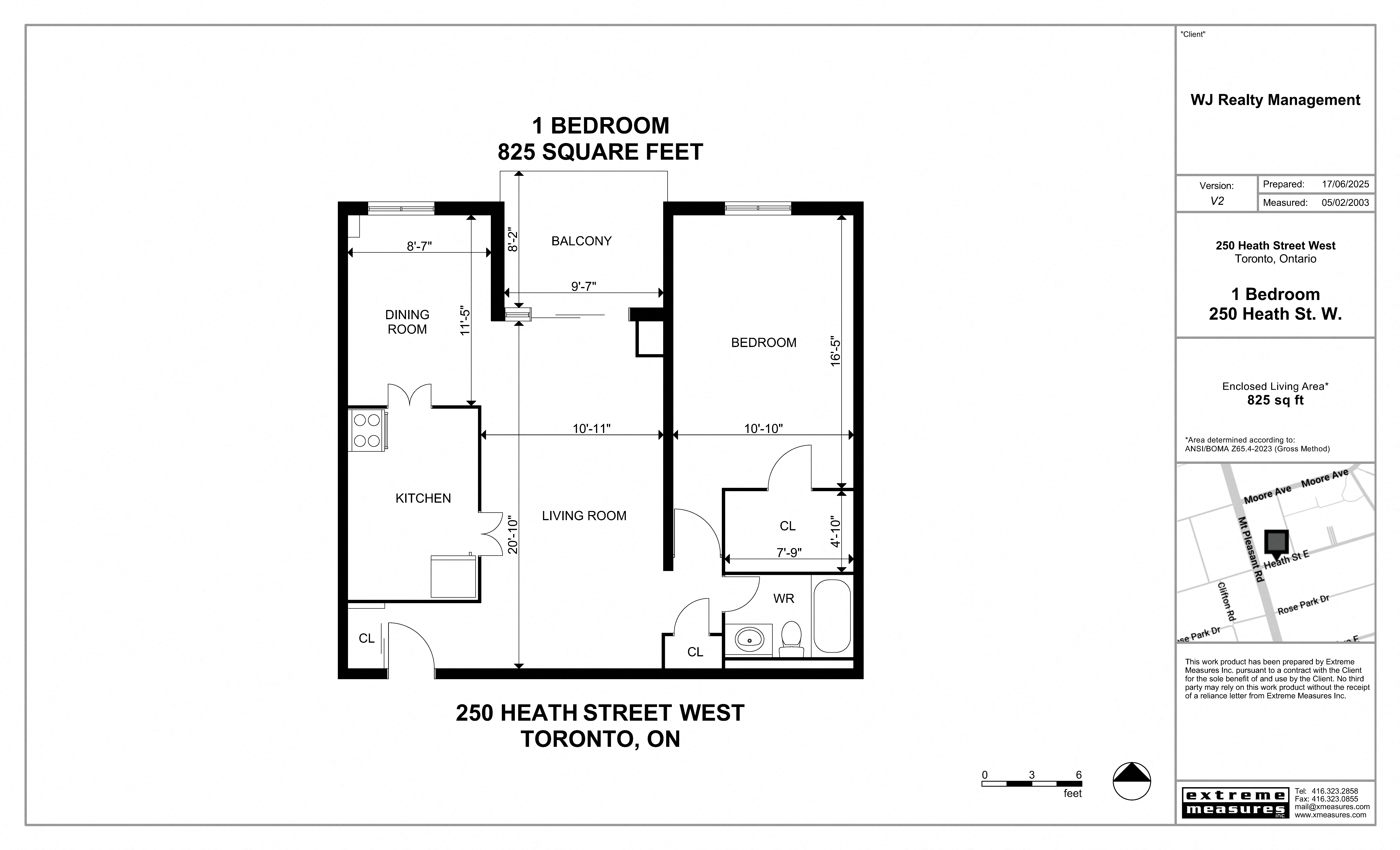 Floor plan for 1 bed, 1 bath, 825 sqft