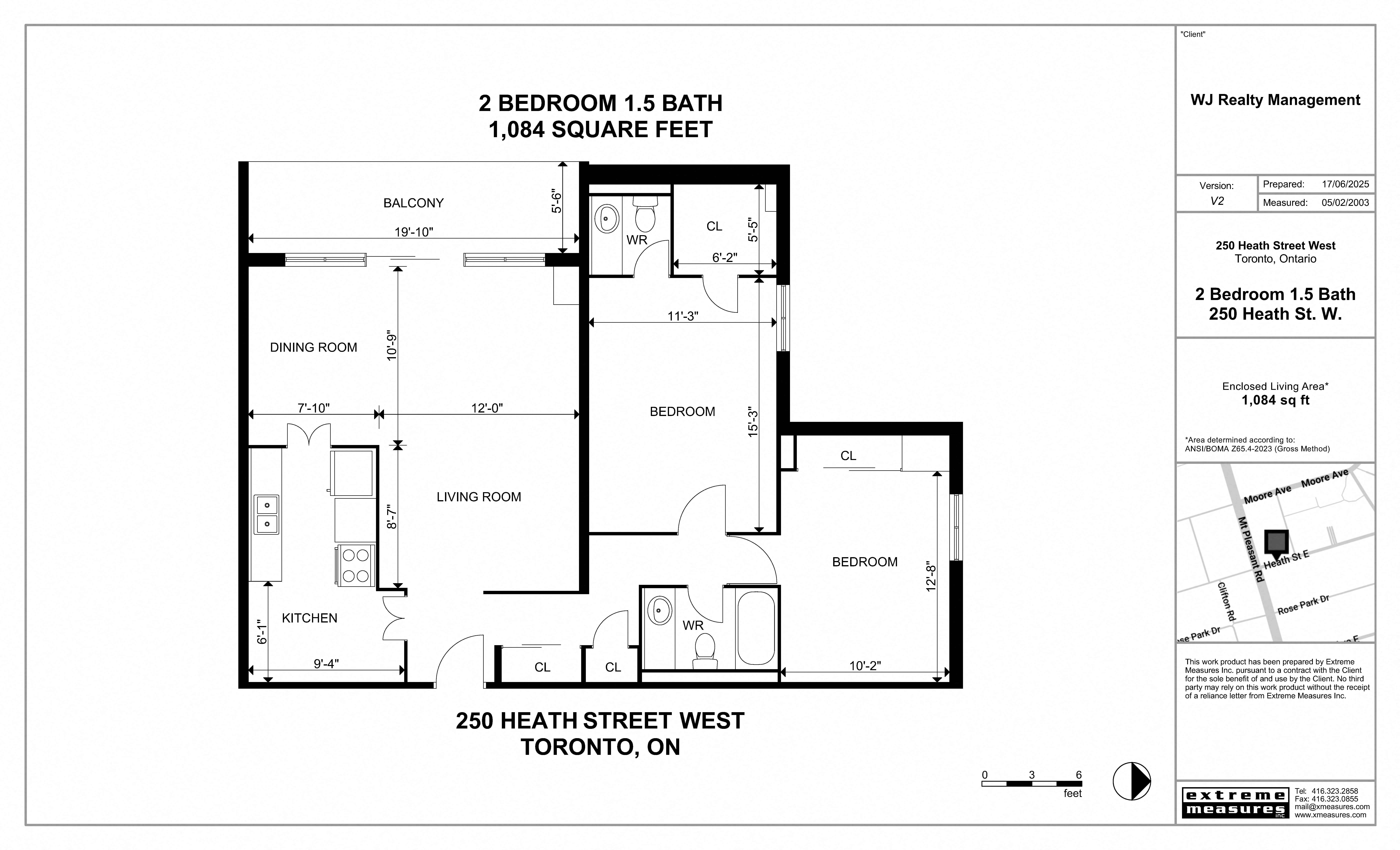 Floor plan for 2 beds, 1.5 baths, 1084 sqft