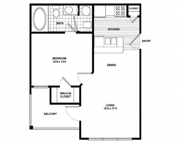 Floor plan for 1 bed, 1 bath, 530 sqft