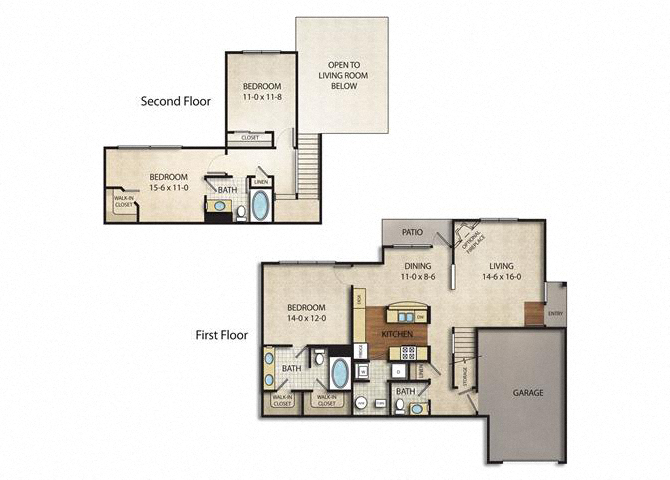 Floor plan for 3 beds, 2.5 baths, 1570 sqft