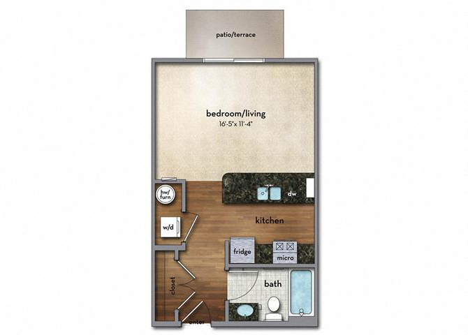Floor plan for studio, 1 bath, 466 sqft