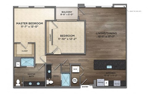 Floor plan for 2 beds, 2 baths, 1270 sqft