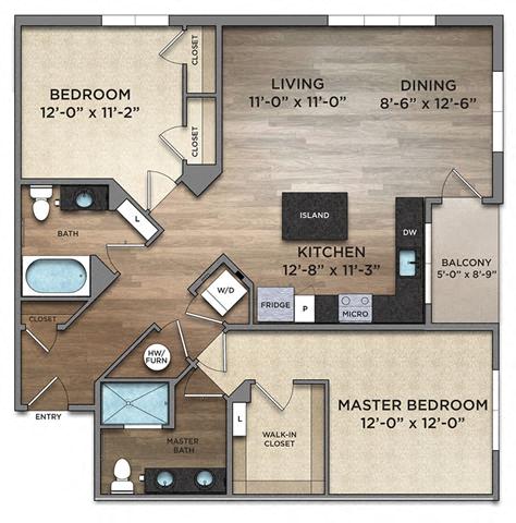 Floor plan for 2 beds, 2 baths, 1199 sqft