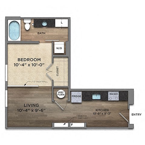 Floor plan for studio, 1 bath, 528 sqft