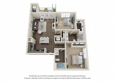 Floor plan for 2 beds, 2 baths, 946 sqft