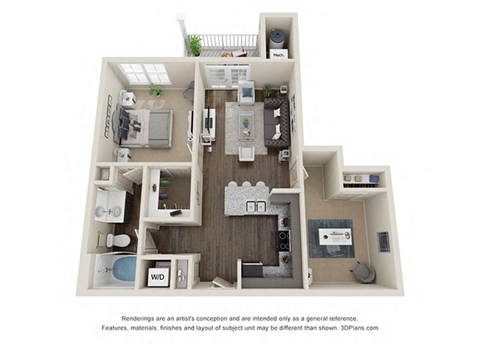 Floor plan for 1 bed, 1 bath, 771 sqft