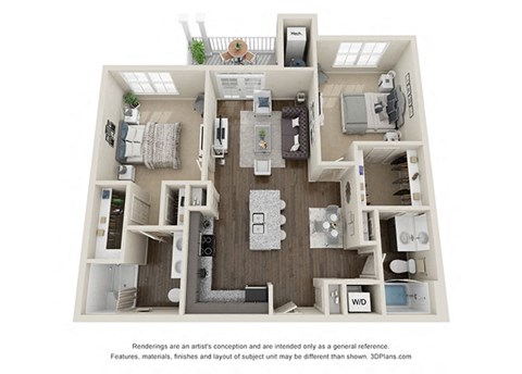 Floor plan for 2 beds, 2 baths, 1014 sqft