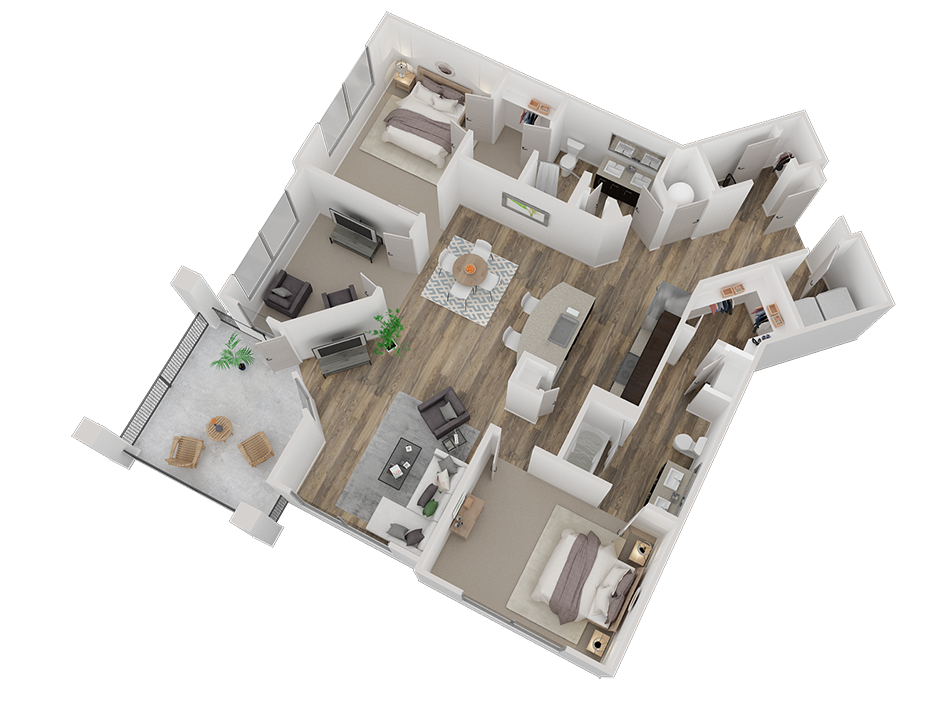 Floor plan for 2 beds, 2 baths, 1386 sqft