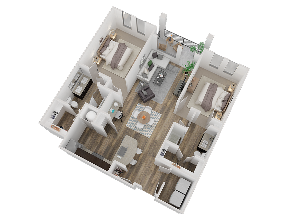 Floor plan for 2 beds, 2 baths, 1194 sqft