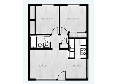 Floor plan for 2 beds, 1 bath, 700 sqft