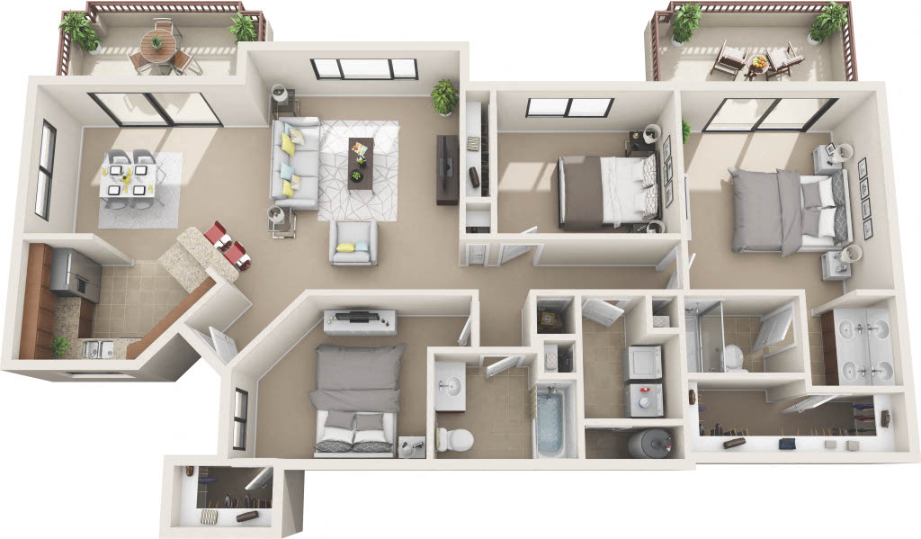 Floor plan for 3 beds, 2 baths, 1404 sqft