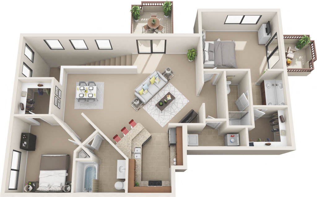 Floor plan for 2 beds, 2 baths, 1180 sqft
