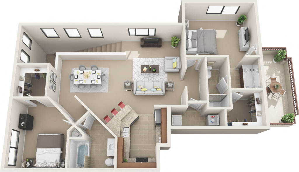 Floor plan for 2 beds, 2 baths, 1173 sqft