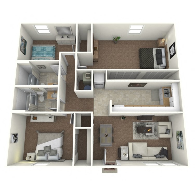 Floor plan for 3 beds, 2 baths