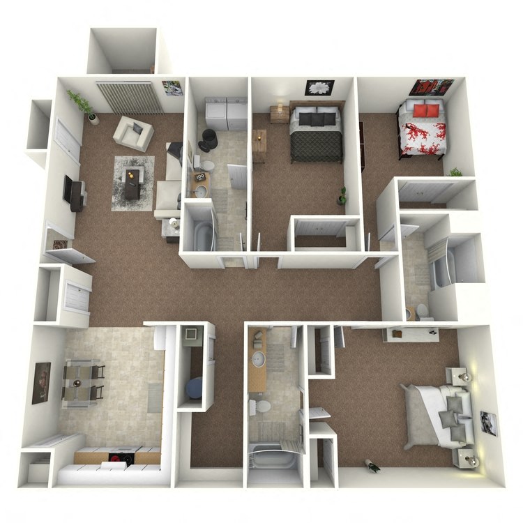 Floor plan for 3 beds, 3 baths, 900 sqft