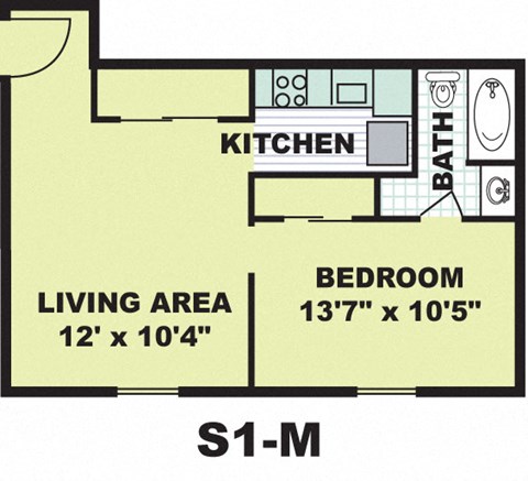 Floor plan for 1 bed, 1 bath, 555 sqft