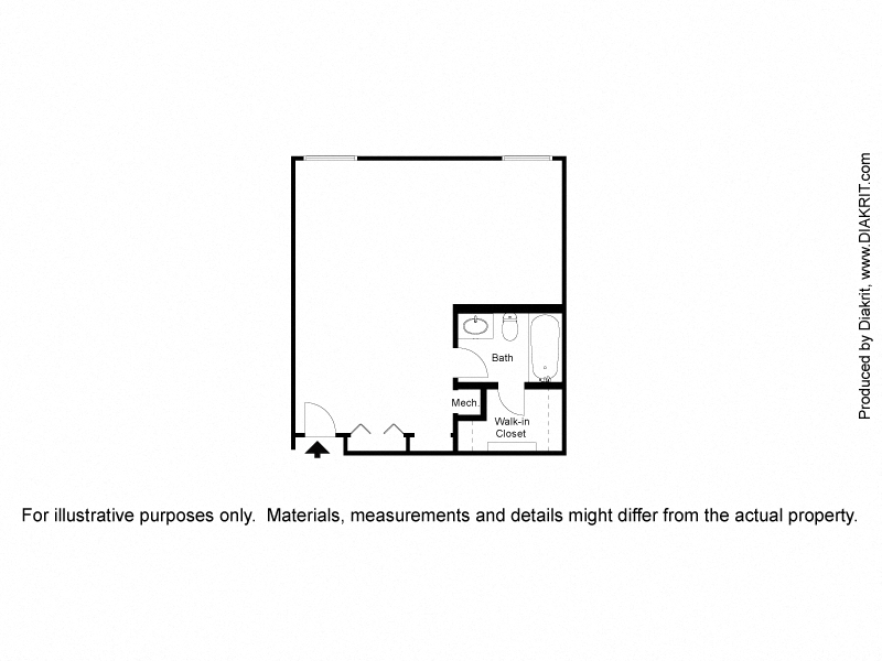 Floor plan for studio, 1 bath, 500 sqft