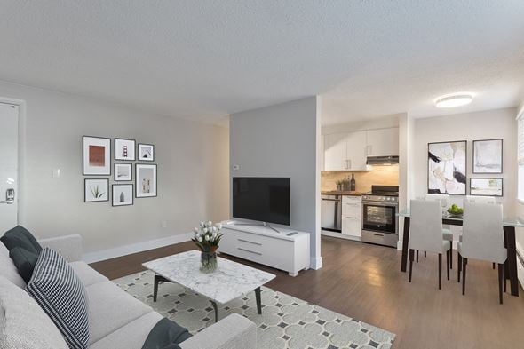Denver apartment for rent - a living room with a couch and a table and a television