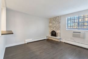 Denver apartment for rent - an empty living room with a fireplace and a window