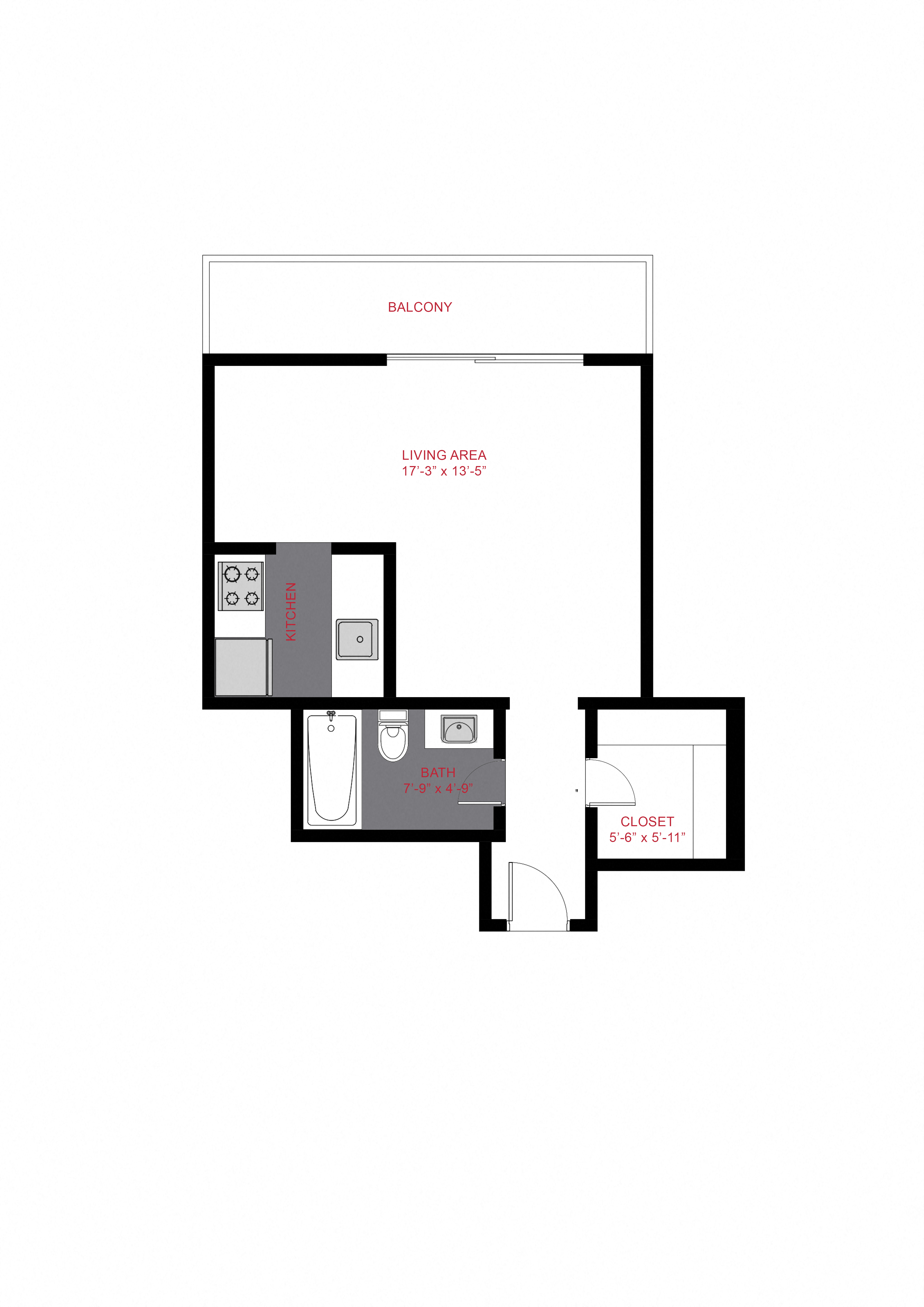 Floor plan for studio, 1 bath, 450 sqft
