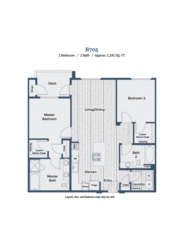 Floor plan for 2 beds, 2 baths, 1192 sqft