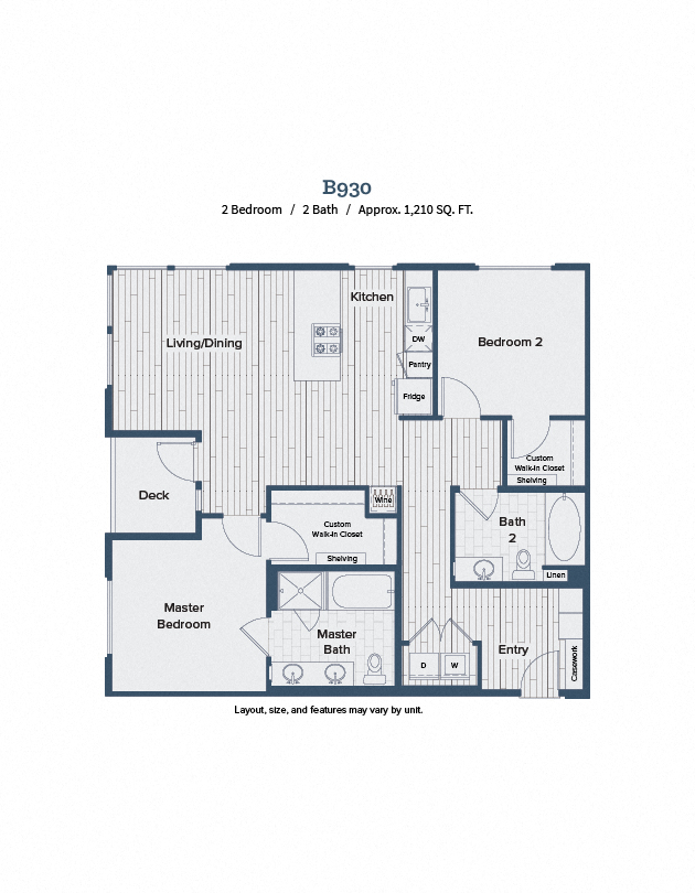 Floor plan for 2 beds, 2 baths, 1210 sqft