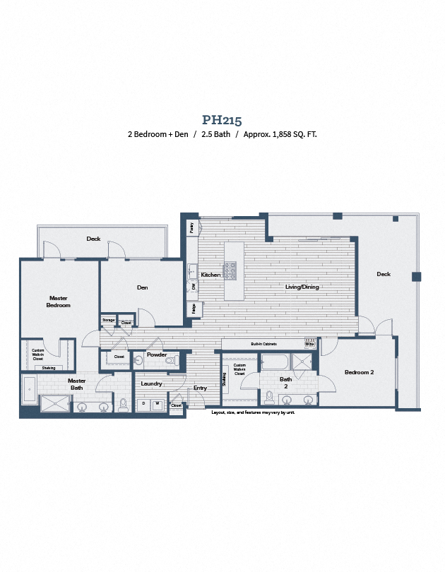 Floor plan for 2 beds, 2.5 baths, 1869 sqft