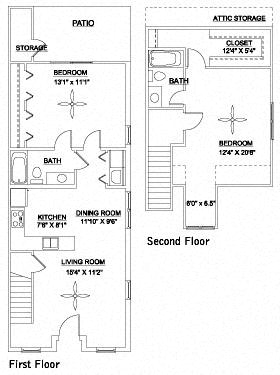 Floor plan for 2 beds, 2 baths, 1025 sqft