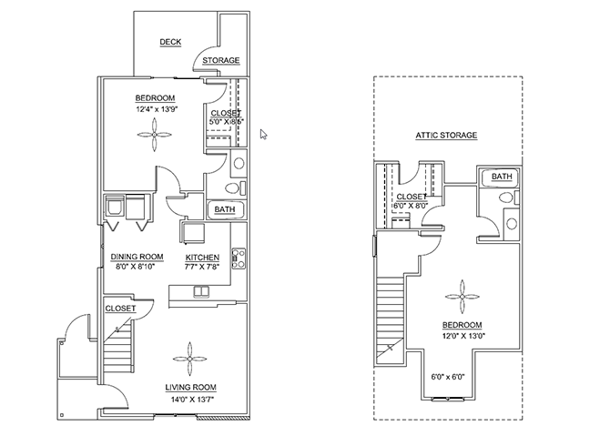 Floor plan for 2 beds, 2 baths, 1025 sqft
