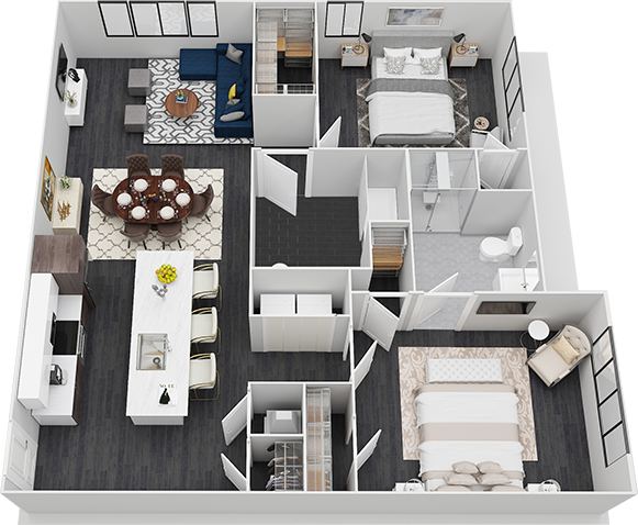 Floor plan for 2 beds, 2 baths, 1170 sqft
