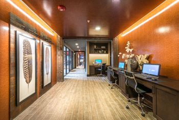 Resident business center with computer and printer