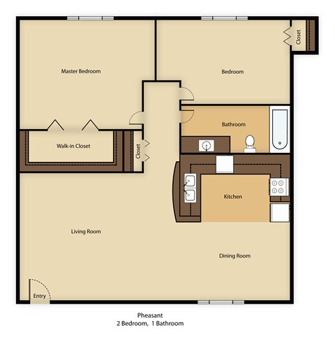 Floor plan for 2 beds, 1 bath, 800 sqft