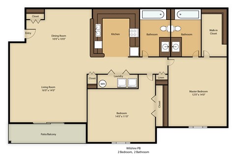 Floor plan for 2 beds, 2 baths, 1190 sqft