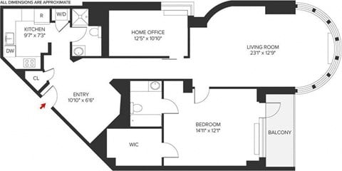 Floor plan for 2 beds, 2 baths