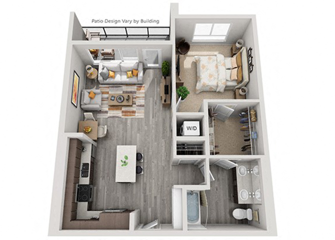 Floor plan for 1 bed, 1 bath, 826 sqft