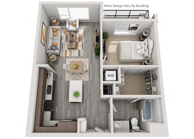 Floor plan for 1 bed, 1 bath, 754 sqft
