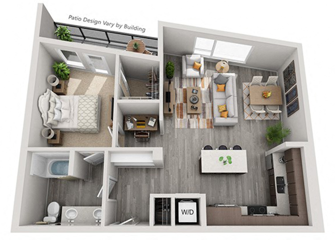 Floor plan for 1 bed, 1 bath, 803 sqft