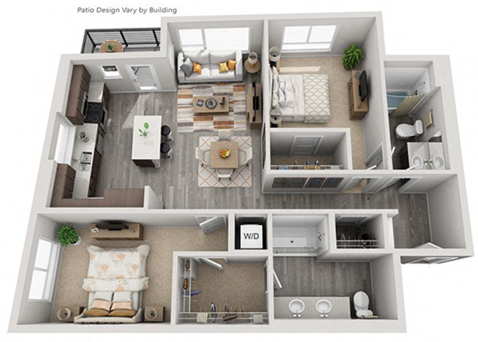 Floor plan for 2 beds, 2 baths, 1146 sqft
