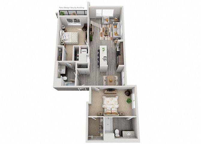 Floor plan for 2 beds, 2 baths, 1247 sqft