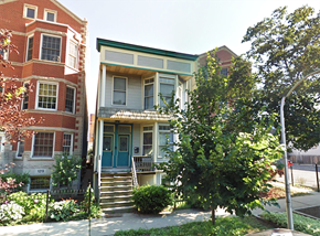 Chicago apartment for rent - the front of a two story house with a blue door