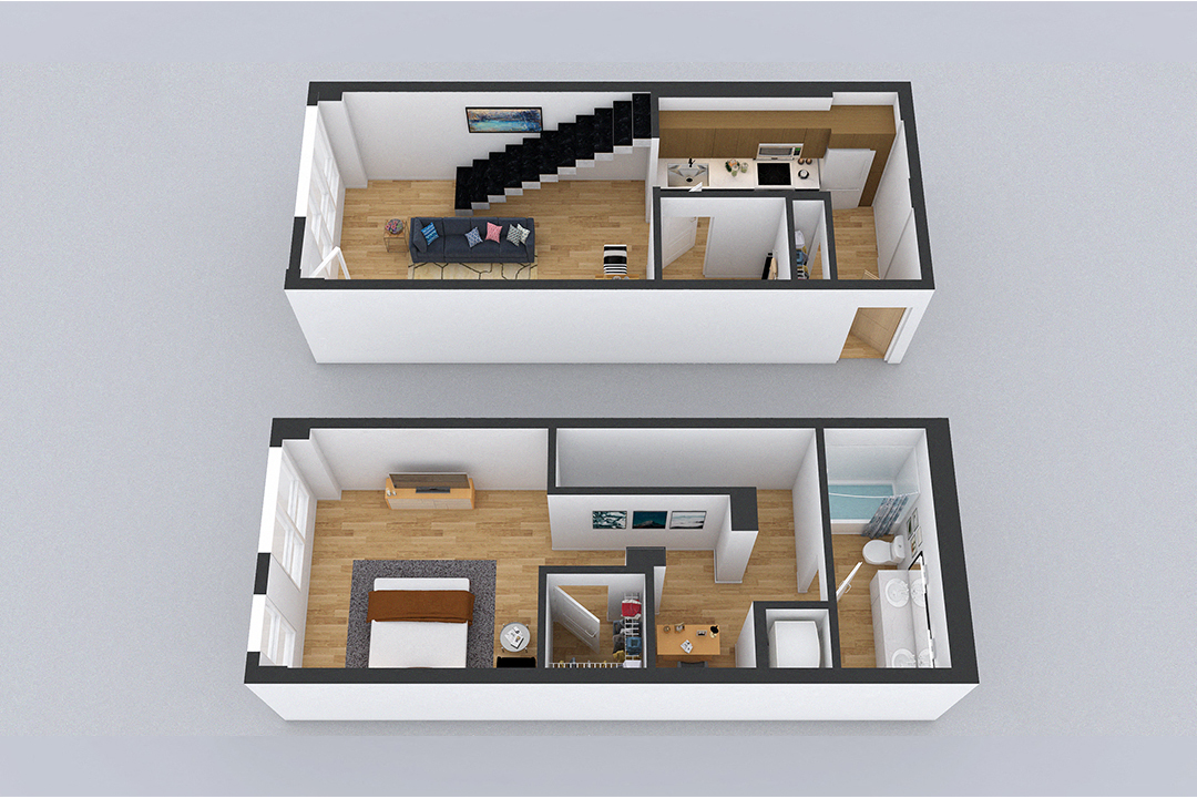 Floor plan for 1 bed, 1 bath, 1070 sqft
