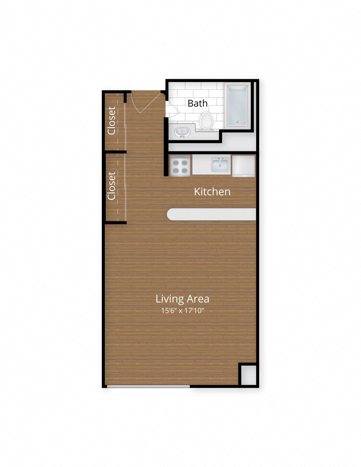 Floor plan for studio, 1 bath, 502 sqft