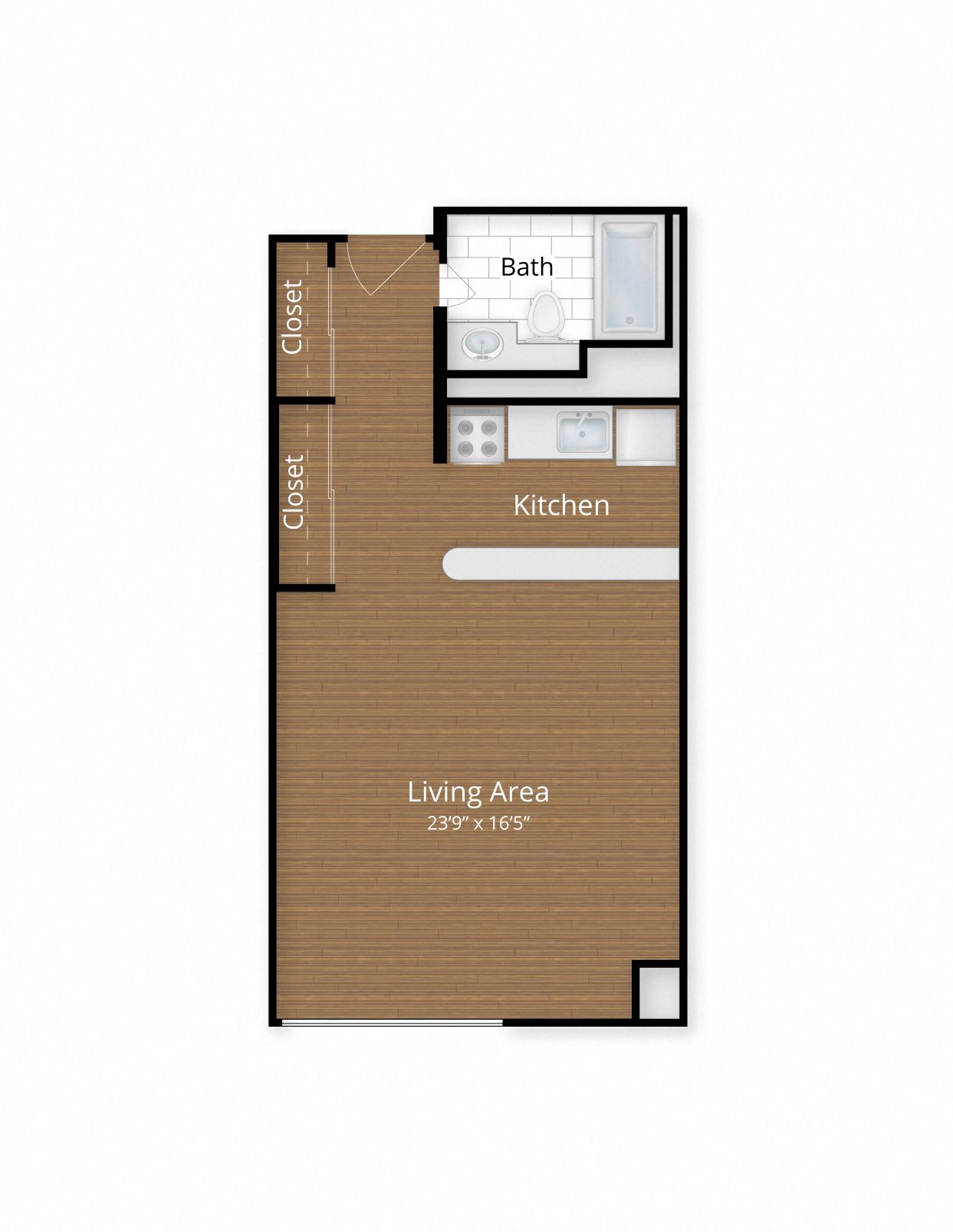 Floor plan for studio, 1 bath, 528 sqft