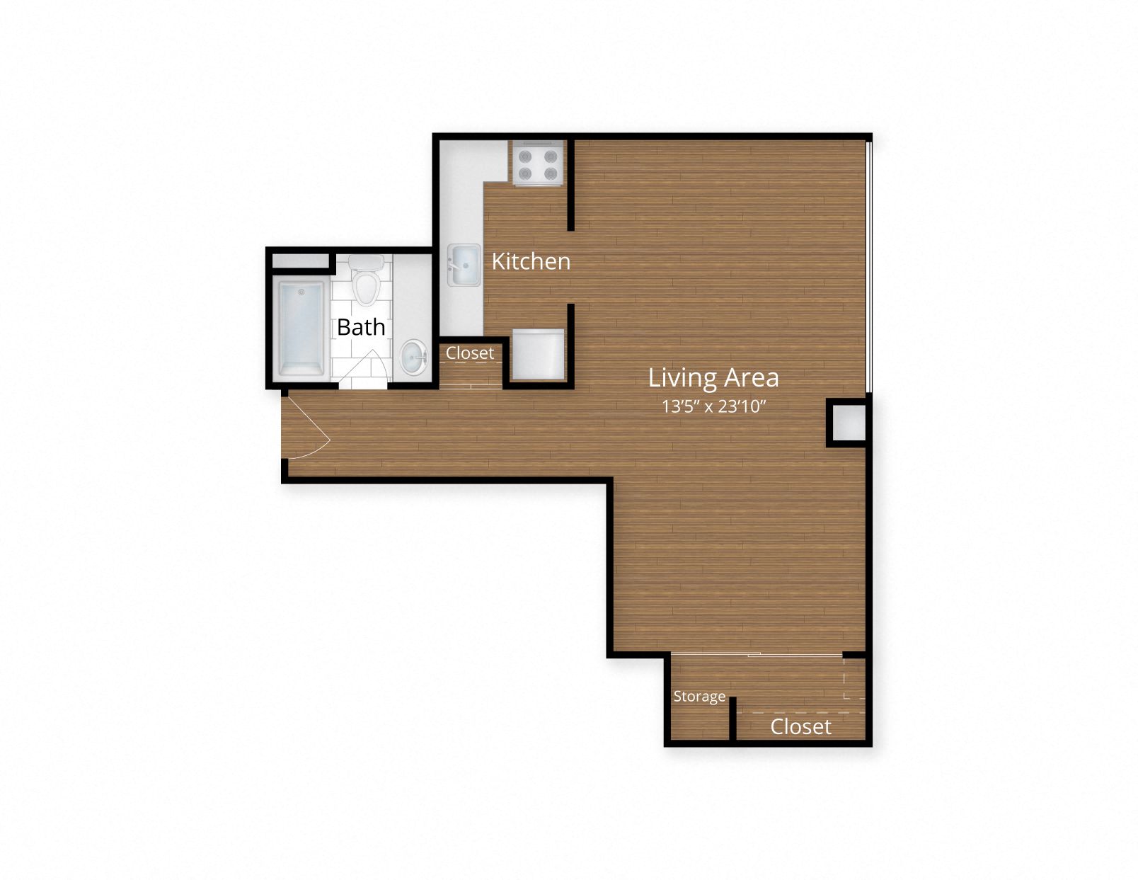 Floor plan for studio, 1 bath, 513 sqft