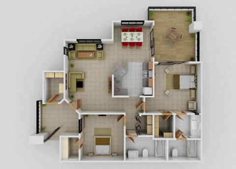 Floor plan for 2 beds, 2 baths, 1022 sqft