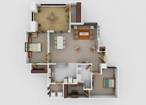 Floor plan for 2 beds, 1 bath, 940 sqft