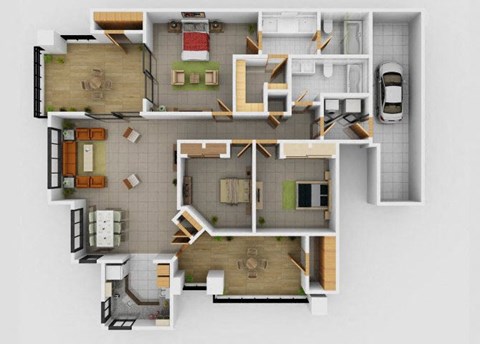 Floor plan for 3 beds, 2 baths, 1358 sqft
