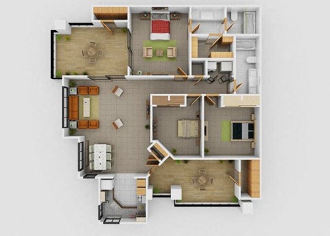 Floor plan for 3 beds, 2 baths, 1262 sqft